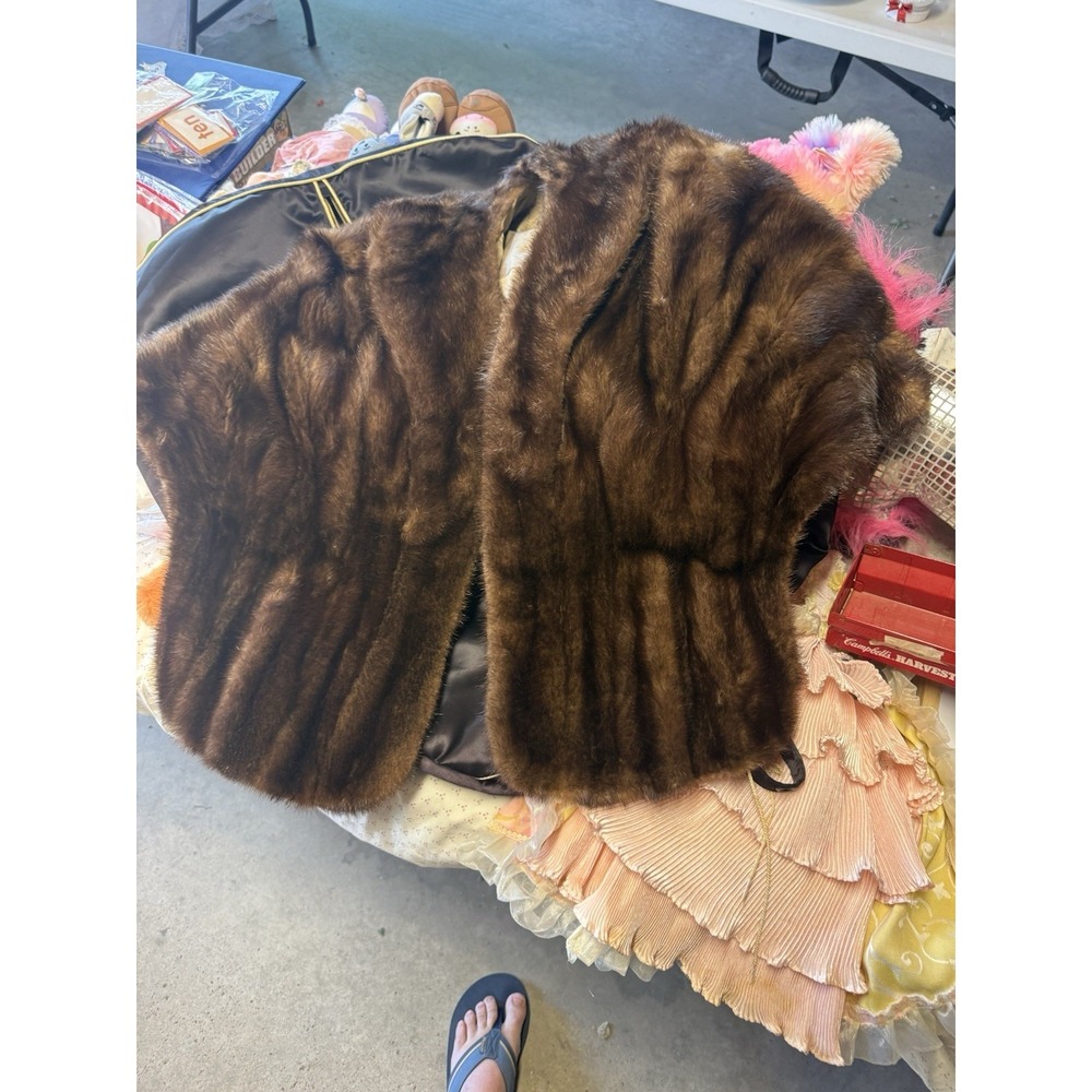 Vintage Genuine Mink Fur Stole Capelet Brown Furs By Truesdell Glam - Picture 5 of 9